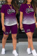 Purple Casual Gradual Change Letter Print Basic O Neck Short Sleeve Two Pieces