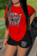 Red Black Casual Print Basic O Neck Short Sleeve Two Pieces