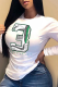 White Casual Vintage Print Patchwork Letter O Neck Tops