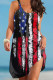 Black Red Casual Flag Stars Print Backless Sleeveless Loose Cami Dress