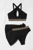 Black Sexy Solid Hollowed Out Patchwork Backless Swimsuit Three Piece Set (With Paddings)