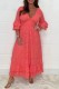 Red Casual Solid Patchwork V Neck Long Dress Dresses