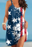 Navy Blue Casual Flag Stars Print Backless Sleeveless Loose Cami Dress