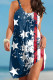 Navy Blue Casual Flag Stars Print Backless Sleeveless Loose Cami Dress