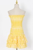 Yellow Sexy Casual Print Backless Strapless Sleeveless Dress Dresses