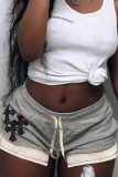 Grey Street Print Patchwork Mid Waist Straight Bottoms