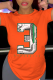 Orange Casual Street Print Patchwork O Neck T-Shirts
