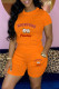 Orange Casual Print Basic O Neck Short Sleeve Two Pieces