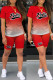 Red Casual Gradual Change Letter Print Basic O Neck Short Sleeve Two Pieces