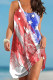 Red Blue Casual Flag Stars Print Backless Sleeveless Loose Cami Dress