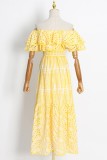 Yellow Casual Print Patchwork Off the Shoulder Long Dress Dresses