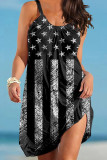 Blue Red Casual Flag Stars Print Backless Sleeveless Loose Cami Dress