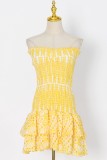 Yellow Sexy Casual Print Backless Strapless Sleeveless Dress Dresses