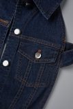Blue Sexy Casual Street Solid Patchwork Buttons Backless Halter Sleeveless Regular Denim Dresses