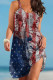 Deep Red Casual Flag Stars Print Backless Sleeveless Loose Cami Dress