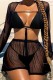 Black Sexy Solid Bandage See-through Swimsuit Four Piece Set (With Paddings)