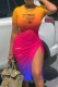 Orange Casual Print Solid Ripped Hollowed Out Slit O Neck Short Sleeve Dress