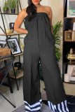 Green Casual Solid Patchwork Backless Strapless Regular Jumpsuits