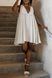 White Casual Solid Patchwork V Neck Sleeveless Dress Dresses
