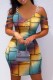 Colour Sexy Print Patchwork Backless V Neck Short Sleeve Dress Dresses