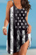 Black White Casual Flag Stars Print Backless Sleeveless Loose Cami Dress
