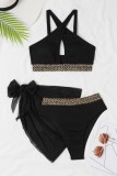 Black Sexy Solid Hollowed Out Patchwork Backless Swimsuit Three Piece Set (With Paddings)