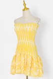 Yellow Sexy Casual Print Backless Strapless Sleeveless Dress Dresses