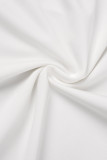 White Sexy Street Elegant Solid Backless Slit Fold V Neck Wrapped Skirt Dresses