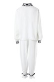 White Casual Print Patchwork Turndown Collar Long Sleeve Two Pieces