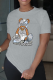 Grey Street Cute Print Patchwork O Neck T-Shirts