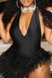 Black Sexy Patchwork Bandage Backless Halter Sleeveless Dress Dresses