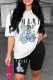 White Casual Print Letter O Neck Short Sleeve Two Pieces