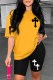 Yellow Casual Print Patchwork O Neck Short Sleeve Two Pieces