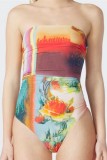 Red Sexy Casual Print Backless Strapless Sleeveless Two Pieces