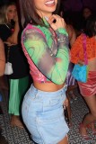 Green Casual Print Basic O Neck T-Shirts