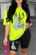 Green Casual Print Letter O Neck Short Sleeve Two Pieces
