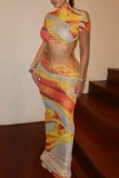 Colour Casual Print Basic Half A Turtleneck Short Sleeve Two Pieces