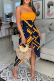 Pink Sexy Casual Print Patchwork Backless Slit Strapless Dress Dresses