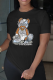 Black Street Cute Print Patchwork O Neck T-Shirts