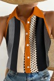 Orange Casual Print Solid Patchwork Shirt Collar Tops