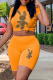 Orange Casual Street Print Patchwork O Neck Short Sleeve Two Pieces