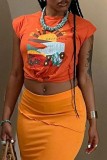 White Casual Print Basic O Neck T-Shirts