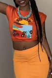 White Casual Print Basic O Neck T-Shirts
