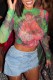 Green Casual Print Basic O Neck T-Shirts
