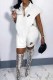 White Casual Print Letter Asymmetrical Turndown Collar Sleeveless Two Pieces