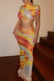Colour Casual Print Basic Half A Turtleneck Short Sleeve Two Pieces