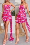 Rose Red Sexy Not Positioning Printed Backless Strapless Sleeveless Dress Dresses