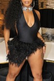 Black Sexy Patchwork Bandage Backless Halter Sleeveless Dress Dresses