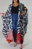 Green Casual Print Cardigan Plus Size Two Pieces