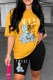 Yellow Casual Print Letter O Neck Short Sleeve Two Pieces